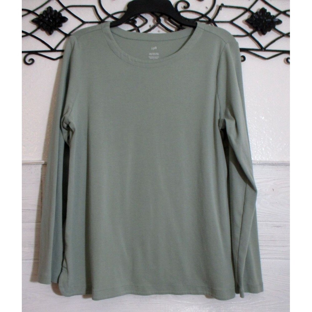 J.Jill Women's Knit Top Size L Long Sleeve Green Round Neck